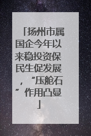 扬州市属国企今年以来稳投资保民生促发展，“压舱石”作用凸显